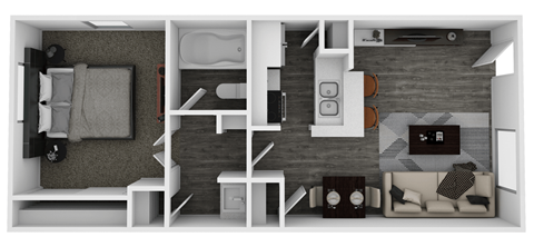 Floor plan for 1 bed, 1 bath, 525 sqft